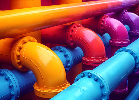 Colorful Industrial Pipes Installation, Modern Pipework Artの素材