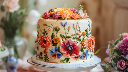 Floral Decorated Wedding Cake with Detailed Flower Designsの素材
