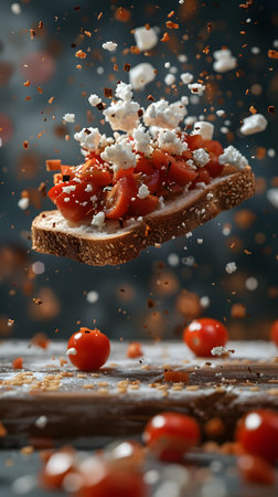 Recipe Tomato and Cheese on Bread falls through the airの素材