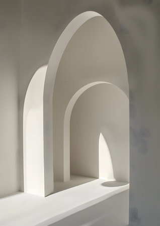 Light creates shadows on a curved archway, enhancing its designの素材
