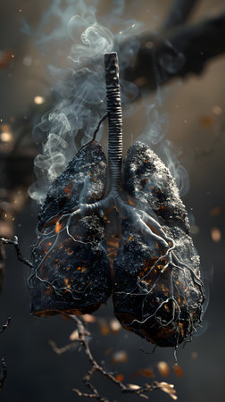 Macro photography of transparent lungs with smoke, artistic science eventの素材