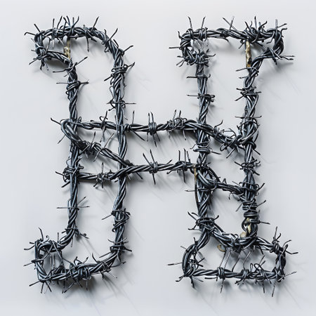 The letter H resembles barbed wire on a white backgroundの素材