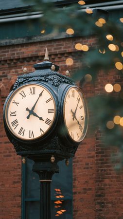 Vintage Street Clock at Night with Warm Light Bokeh