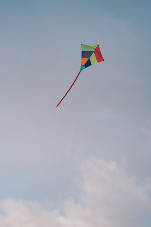 Kite soars in the cloudy sky