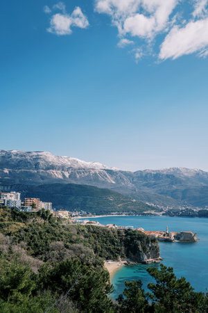 Budva old town on the seashore at the foot of the mountains. Montenegroの写真素材