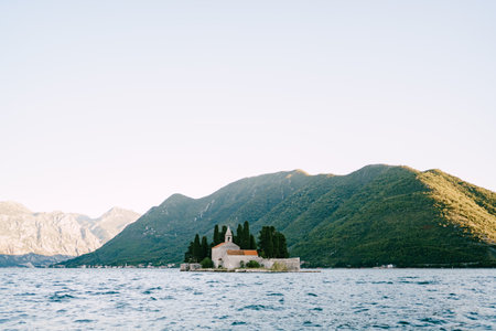 Island of St. George in the Bay of Kotor with mountains in the background. Montenegroの写真素材