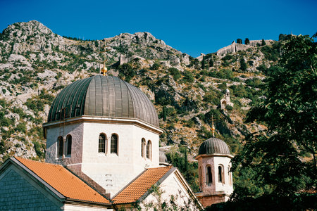 Dome and bell tower of the Church of St. Nicholas. Kotor, Montenegroの写真素材