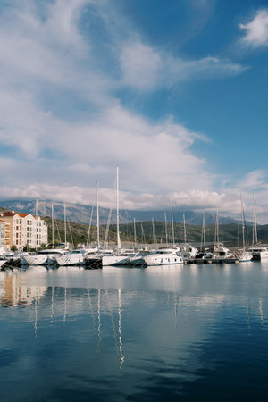 Yachts are moored at the Lustica Bay marina. Montenegroの写真素材