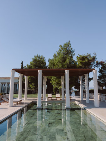 Pergola with columns near the pool. Greeceの写真素材