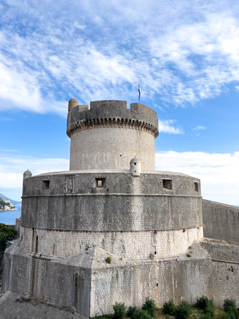 Ancient stone tower of Minceta against the sky. Dubrovnik, Croatiaの写真素材