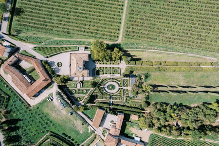 Pozega Garden with fountains and figures from the hedges of Villa Rizzardi. Valpolicella, Italyの写真素材
