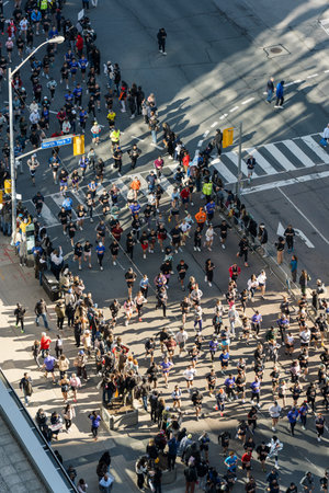 Toronto, Canada - May 03, 2026: Toronto city marathon aerial view with runners and spectators