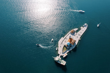 Aerial View of Our Lady of the Rocks Island Near Perast Montenegro