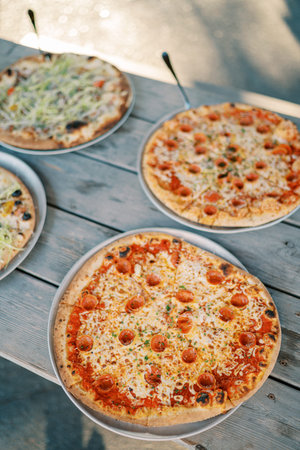 Variety of Fresh Pizzas Served Outdoors