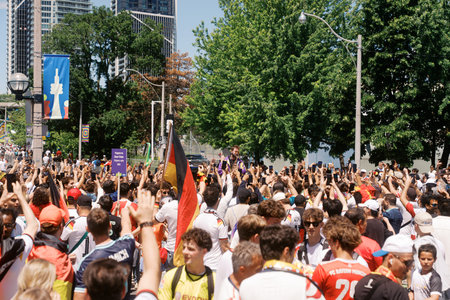 Toronto, Canada - June 20, 2026: German soccer fans gather in crowd before FIFA World Cup match