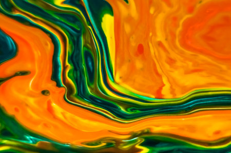 Abstract background of the oil paint in yellow, green and orange