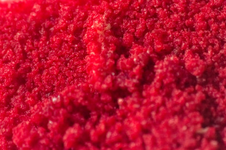Close-up of a piece of red velvet cake with frosting. Macro. Whole background.の写真素材
