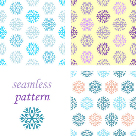Set of seamless  blue winter patterns with snowflakesのイラスト素材