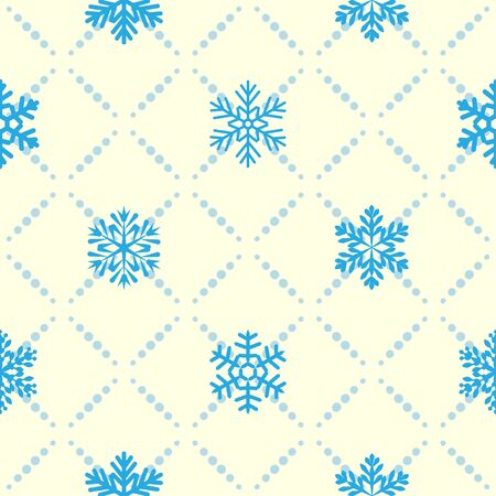 Seamless blue winter pattern with diamond of dots and snowflakes.のイラスト素材
