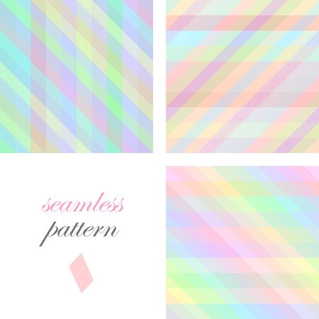 Set of seamless pastel  cute patterns of iridescent diagonal and vertical stripes of equal thickness for girls or childrenのイラスト素材