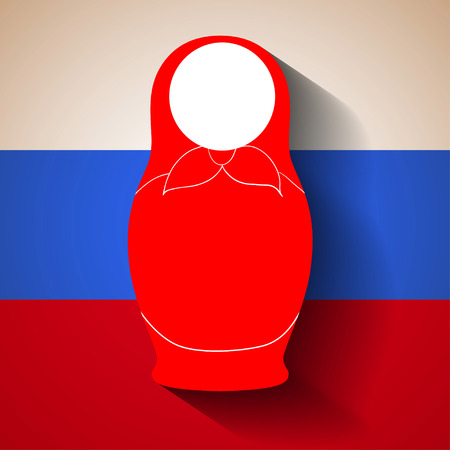 Voluminous silhouette of matryoshka with shadow on white-red-blue background for your designのイラスト素材
