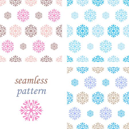 Set of seamless light blue and pink winter pattern with snowflakes.のイラスト素材