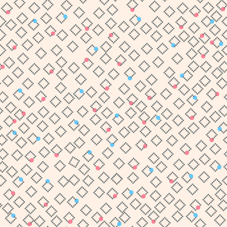Seamless simple light pattern with red and blue dots and diamondsのイラスト素材
