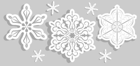 carved paper snowflakes set with shadow for Christmas designのイラスト素材