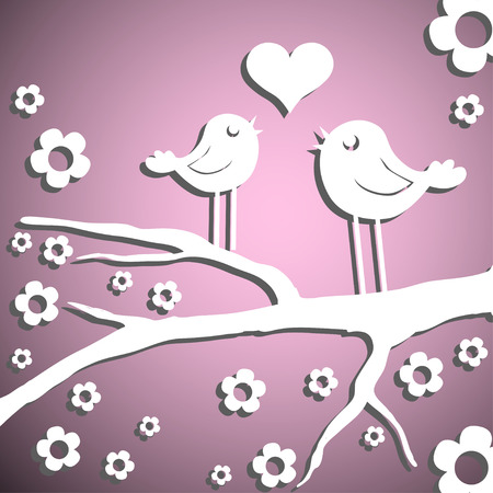Paper birds with a heart Valentine's vectorのイラスト素材