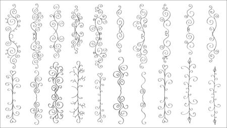 Big set of vertical hand-drawn patterned banners for vintage designのイラスト素材