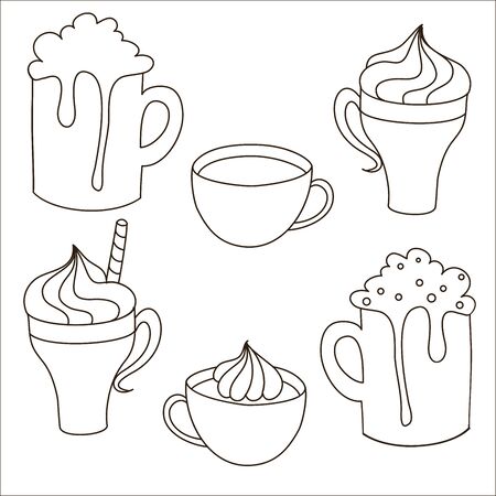 Set of  outlines hand drawn sweet holiday drinksのイラスト素材