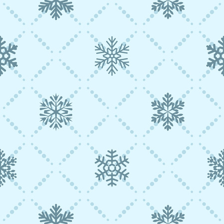 A Seamless blue winter pattern with diamond of dots and snowflakesのイラスト素材