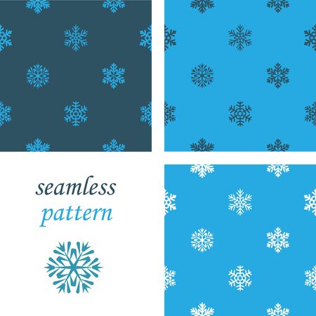 Set of simple seamless blue winter pattern with snowflakesのイラスト素材