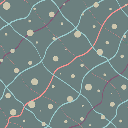 Abstract seamless  grey  background with pink winding wavy interwoven lines and dotsのイラスト素材