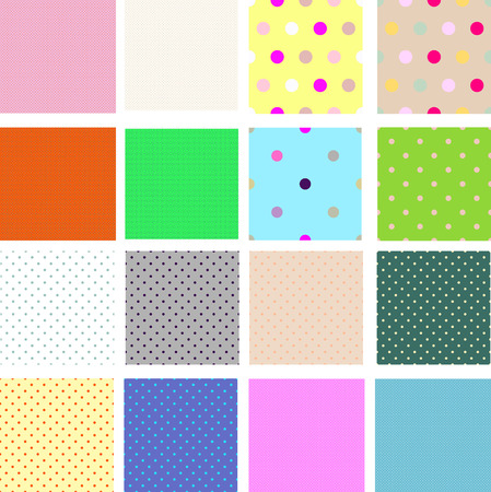 A set of 16 seamless textures with small circlesのイラスト素材