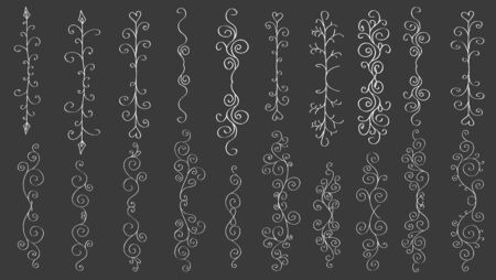 Big set of vertical hand-drawn patterned banners for vintage designのイラスト素材