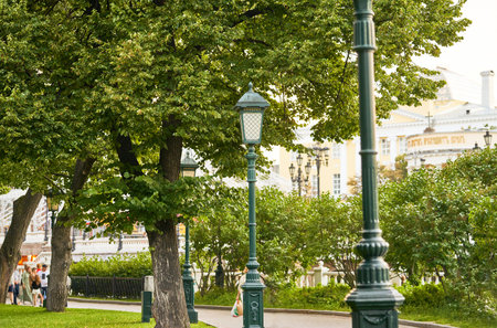 Lamppost in the park of the Moscow Kremlin, Russiaの写真素材