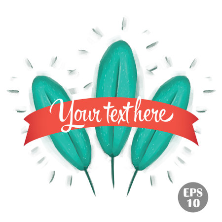 Post card with feather. Hand drawn, vector, eps 10のイラスト素材