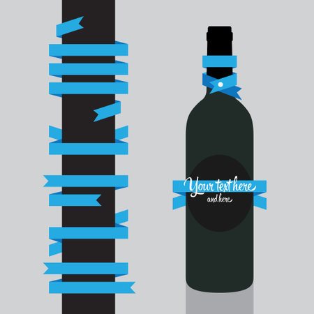 Vector illustration wine bottle with blank label and ribbonのイラスト素材