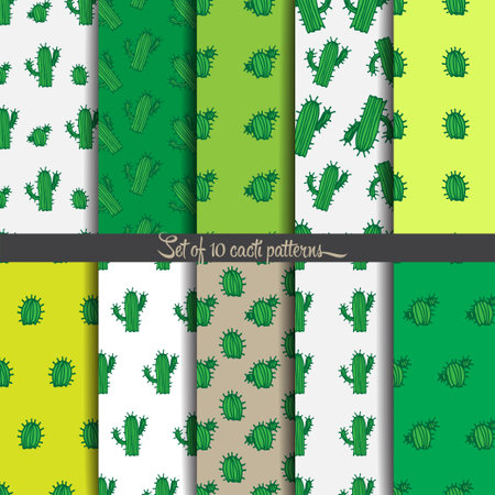 Set of 10 seamless illustration background pattern with cactus のイラスト素材