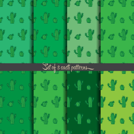 Set of 8 seamless illustration background pattern with cactus のイラスト素材