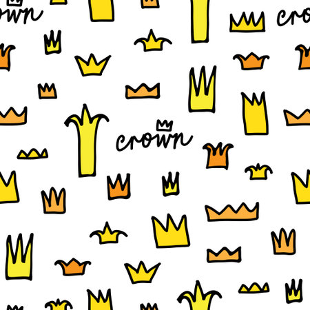 Crowns patterns in vector, doodle illustration, hand drawn design element isolatedのイラスト素材