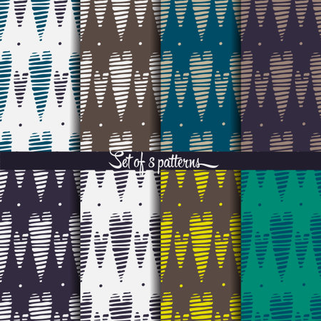 Set of 8 pattern with hearts, vector eps 10のイラスト素材