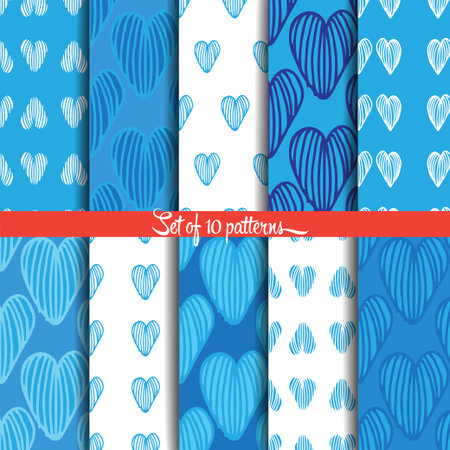 Set of 10 pattern with hearts, vector eps 10のイラスト素材