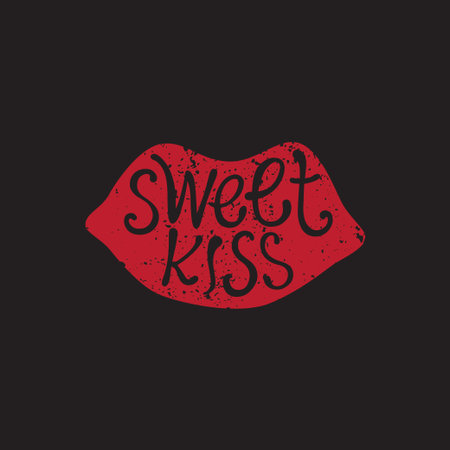 The imprint of the lips with the inscription - sweet kiss.のイラスト素材