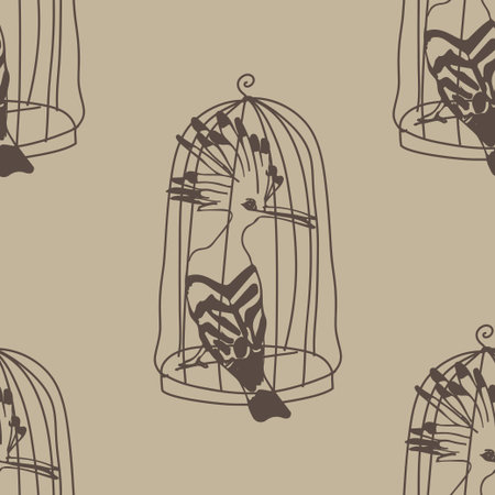 Birds drown seamless pattern. background. Vintage wallpaper.のイラスト素材