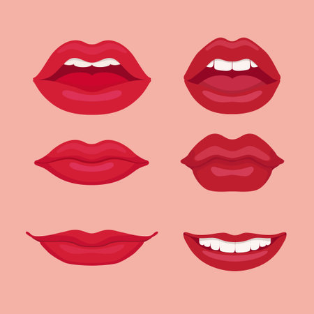 Set of red female lips with a smileのイラスト素材