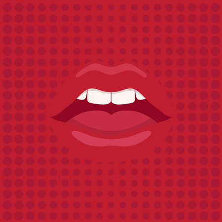 Red feminine lips with a smile on a background with circlesのイラスト素材