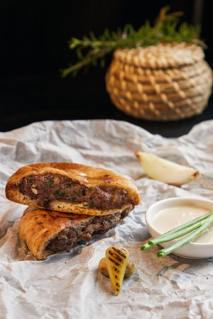 traditional arab food arais. grilled kebab in a pitaの写真素材