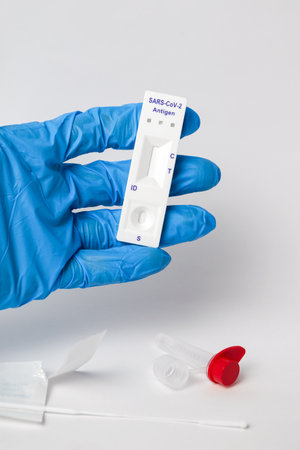 antigen test kit diagnostic with nasal swabs, tube and detection device